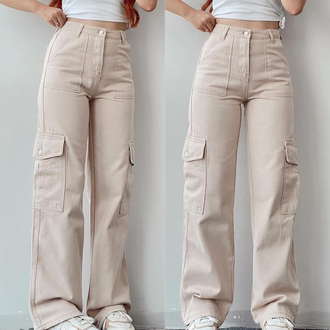 Women's Cotton Straight Leg Cargo Pants Casual