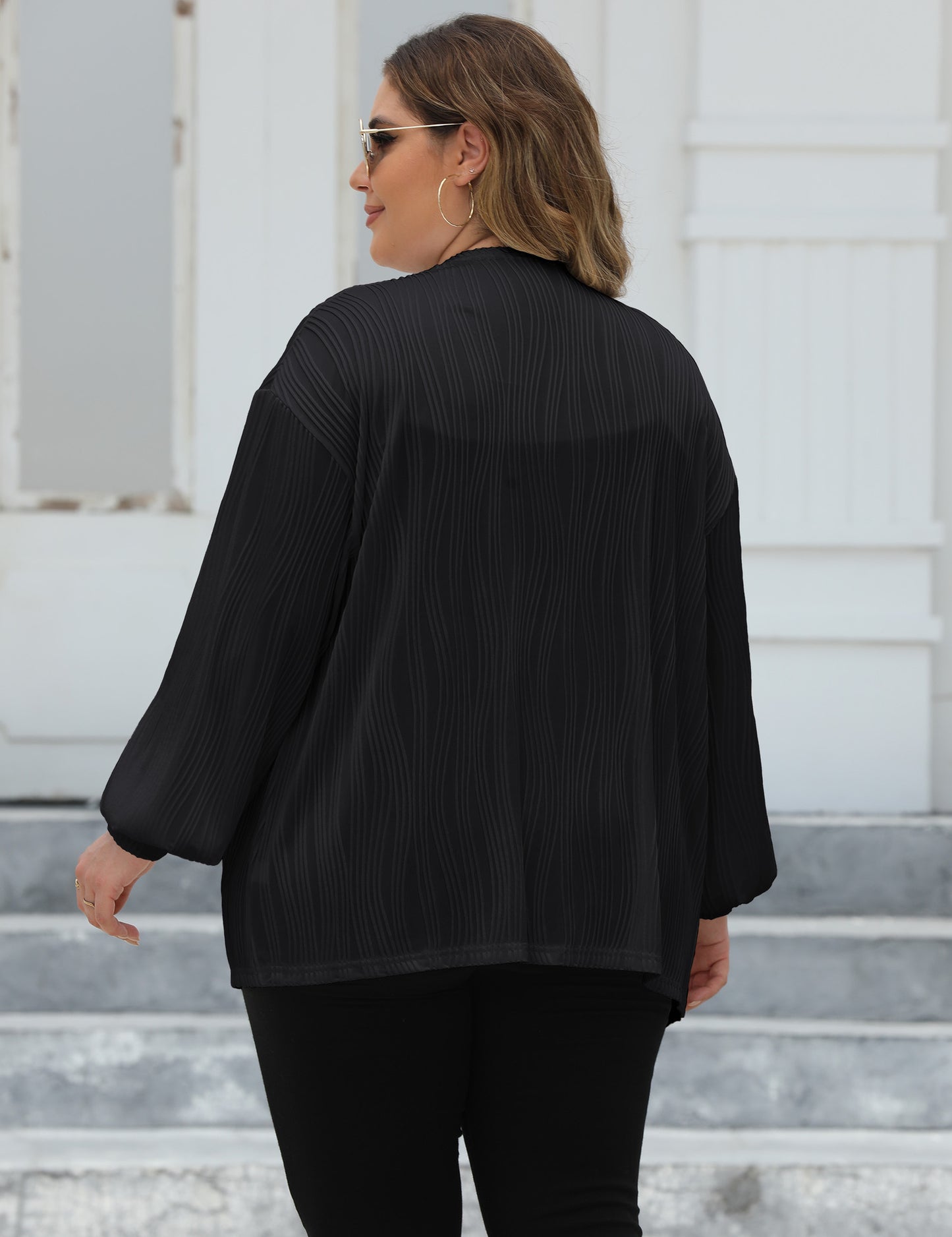 Women's Wavy Striped Casual Loose and Comfortable Lantern Sleeve Air-conditioned Shirt