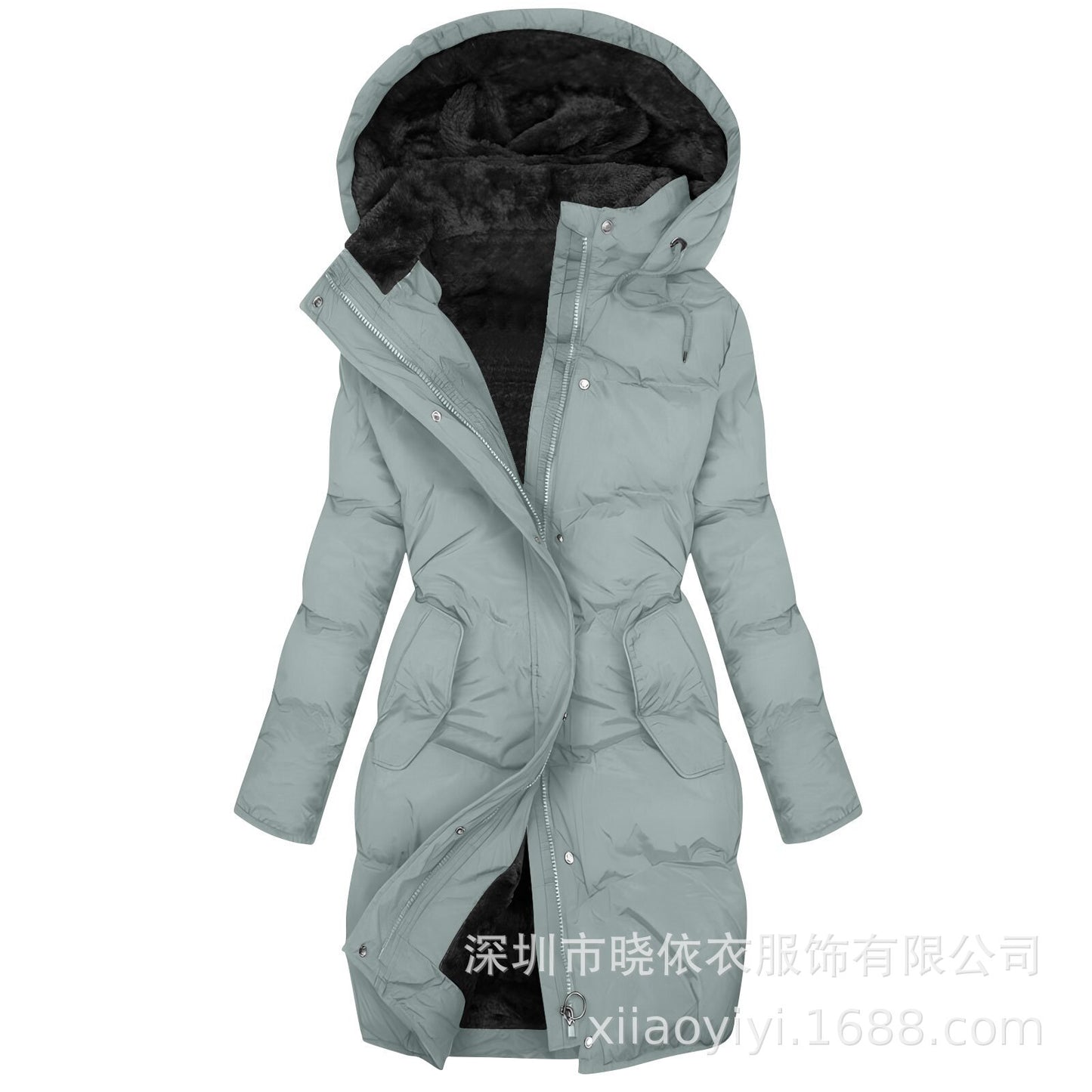 Women's Long Hooded Fur Trim Puffer Coat