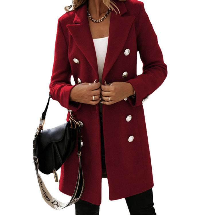 Womens Double Breasted Wool Blend Blazer Coat