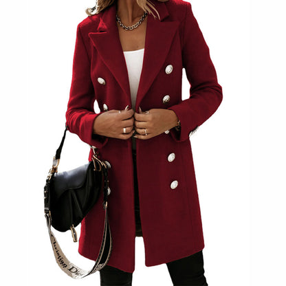 Womens Double Breasted Wool Blend Blazer Coat