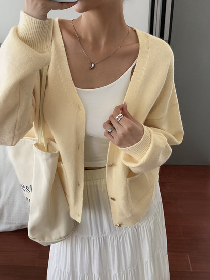 Women’s Solid Color Knit Cardigan V Neck Long Sleeve Top