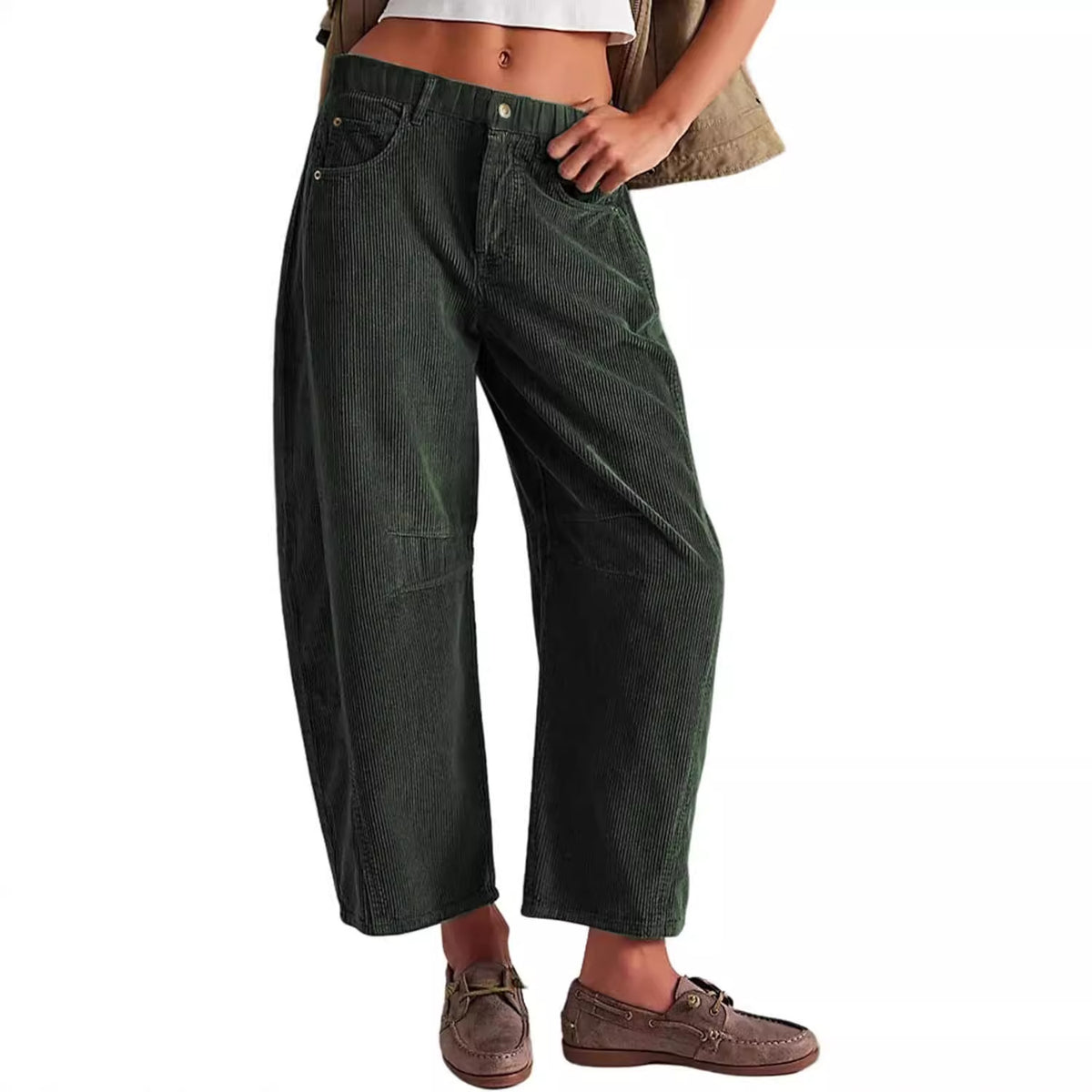 Women's Corduroy Straight Leg Pants Mid Rise Stretch