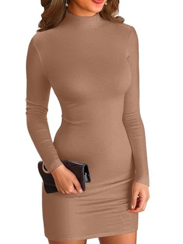 Women's Mock Neck Long Sleeve Bodycon Mini Dress