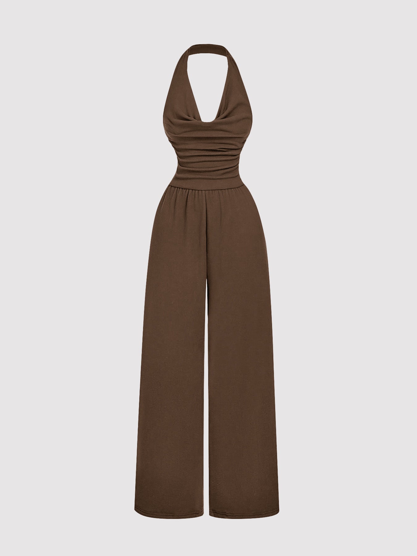 Cowl Neck Backless Wide Leg Jumpsuit Sleeveless Romper