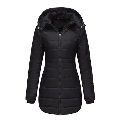 Women's Long Puffer Coat Removable Hood Winter Jacket
