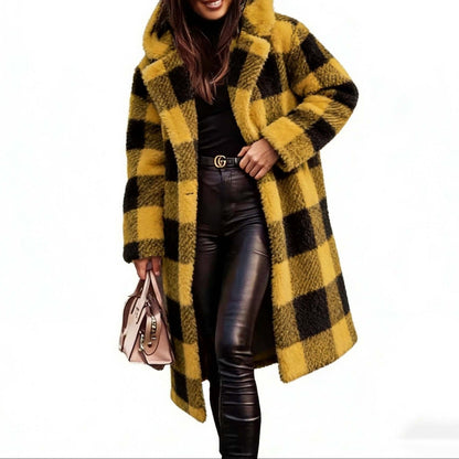 Women's Plaid Teddy Long Hooded Coat Winter Warm
