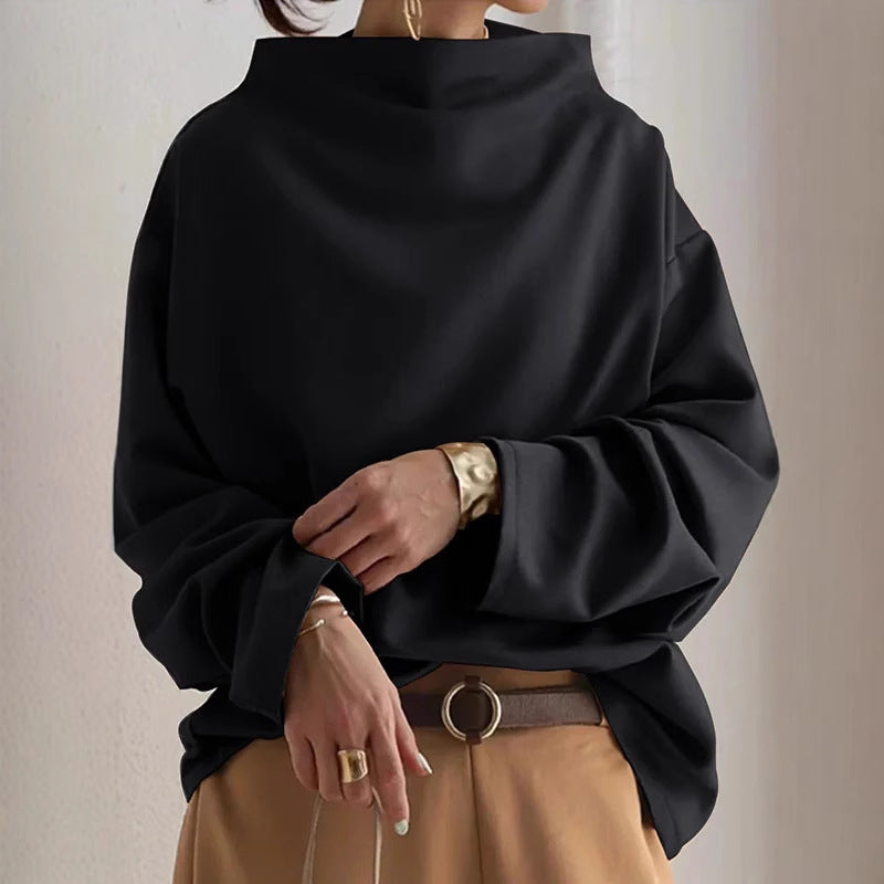 Women's Oversized Mock Neck Long Sleeve Sweatshirt