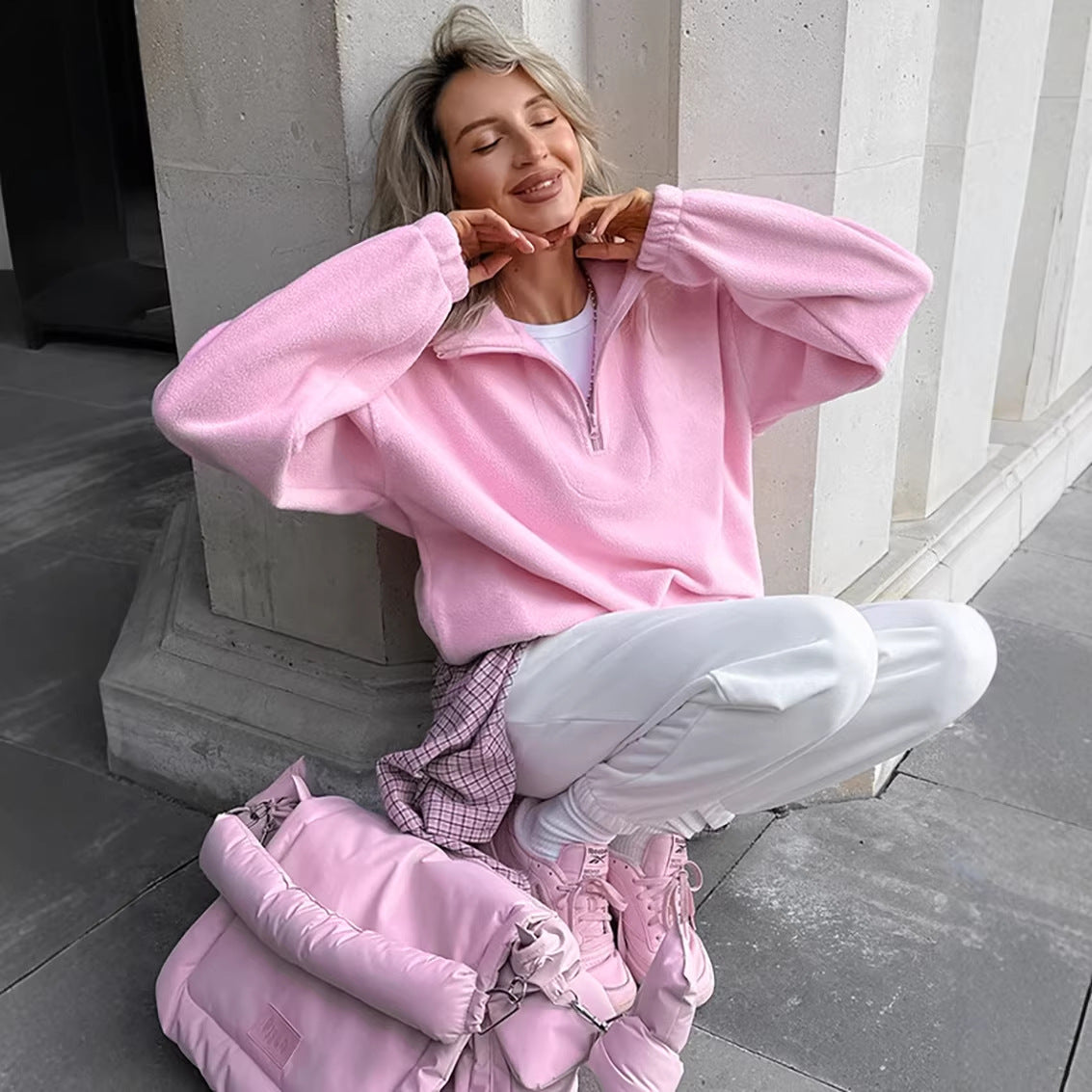 Oversized Half Zip Pullover Sweatshirt Relaxed Fit Top