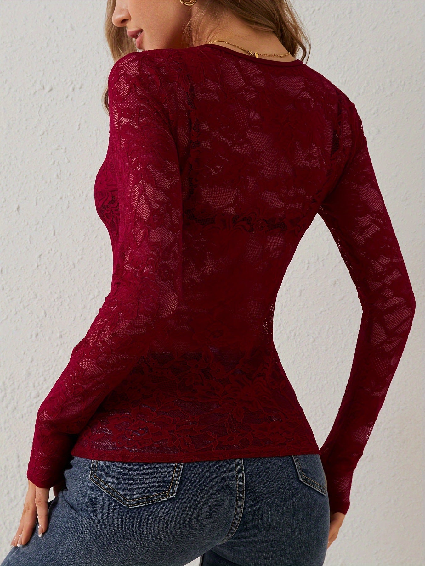 Elegant Scallop Trim Lace Blouse for Women