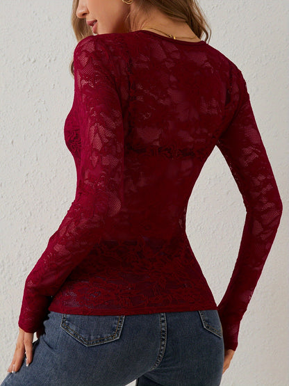 Elegant Scallop Trim Lace Blouse for Women