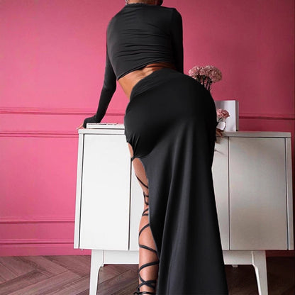 Two Piece Crop Top and Strappy Cut Out Maxi Skirt Set
