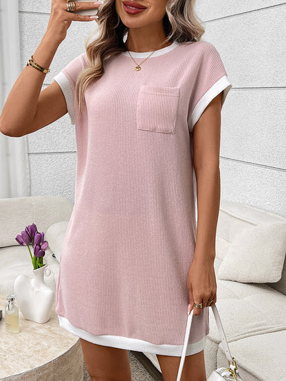 Navy Contrast Trim Pocket T Shirt Dress Casual Shift