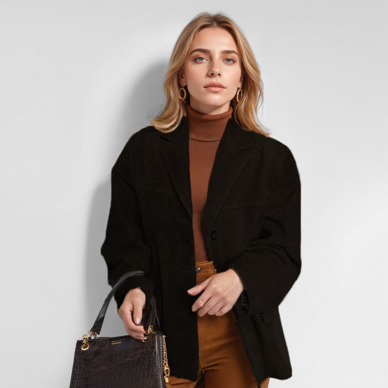 Women's Faux Suede Oversized Blazer Jacket With Pockets