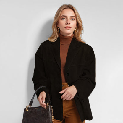 Women's Faux Suede Oversized Blazer Jacket With Pockets