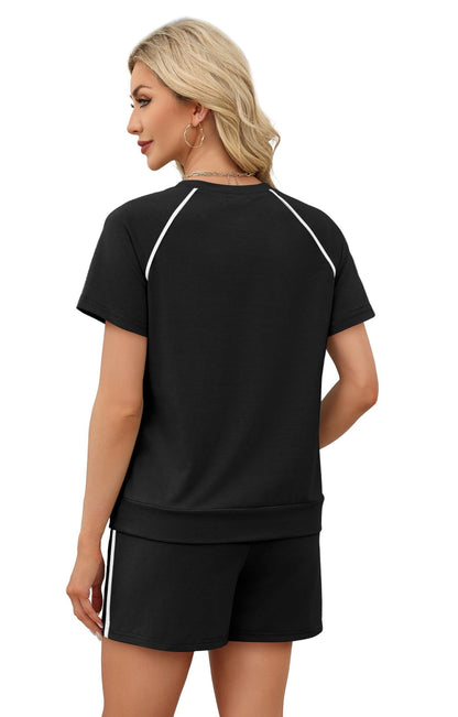 Athletic Lounge Set Contrast Trim Shorts 2 Piece Outfit