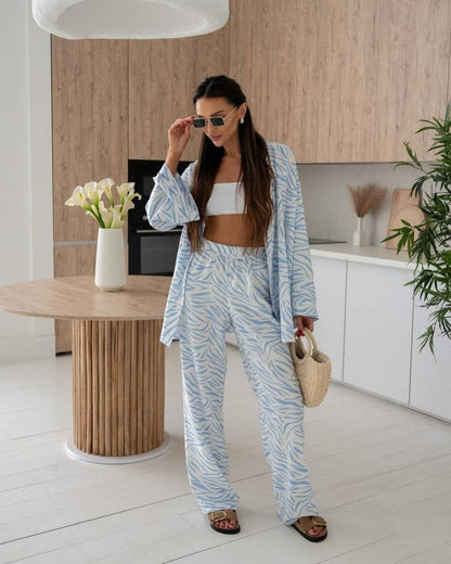 Women's Belted Wrap Top and Pants Two Piece Set
