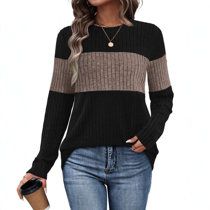 Women's Color Block Ribbed Knit Pullover Sweater
