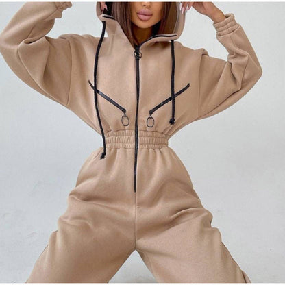 Women Hooded Zip Up Jumpsuit Long Sleeve Loungewear