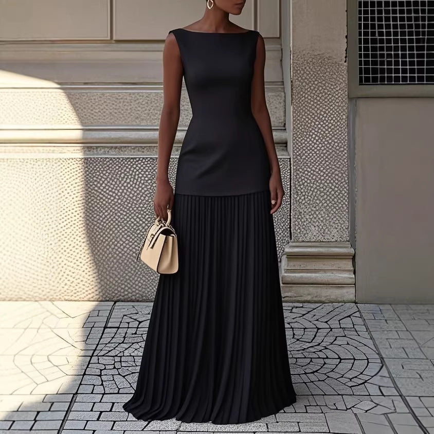 Women's Sleeveless Knit Top & Pleated Maxi Skirt Set