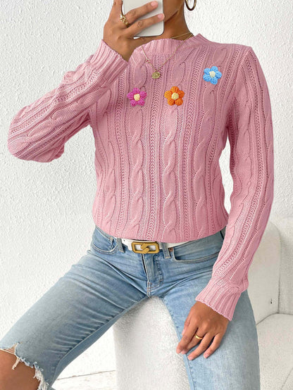 Crochet Flower Cable Knit Sweater | Cozy Fall/Winter Top