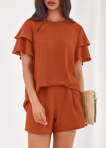 Women's Matching Set Short Sleeve Top & Shorts Casual Summer