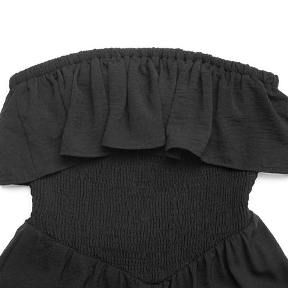 Ruffle Strapless Romper Smocked Waist Vacation Outfit