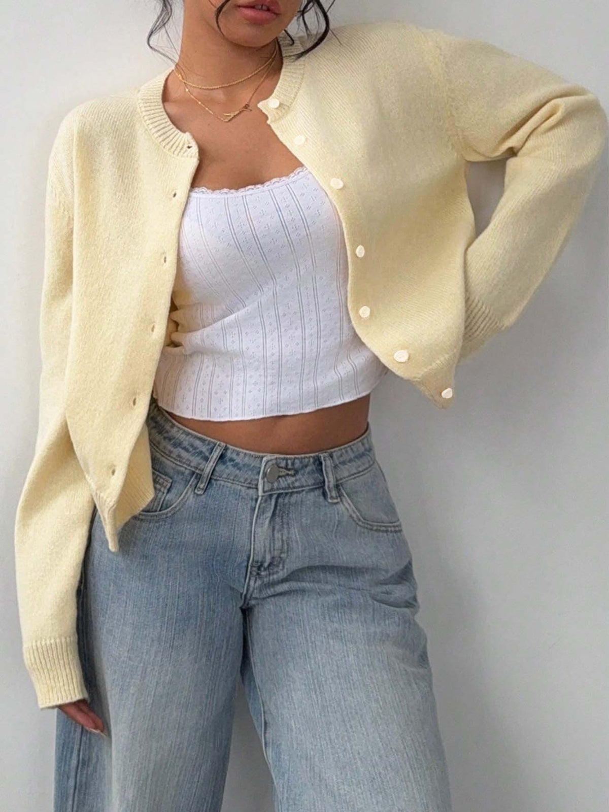 Women's Cropped Cardigan Button Front Soft Knit Relaxed Fit