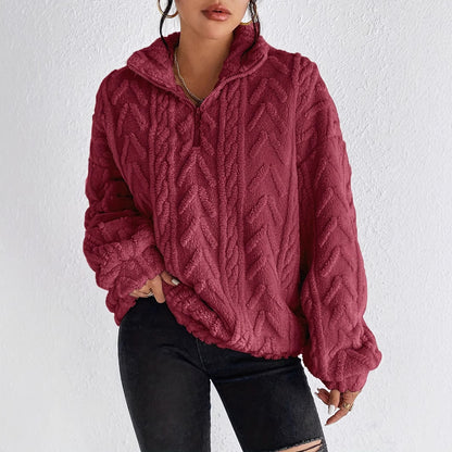 Womens Textured Sherpa Fleece Half Zip Pullover Top
