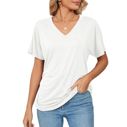 Casual V Neck Loose Fit Short Sleeve T Shirt
