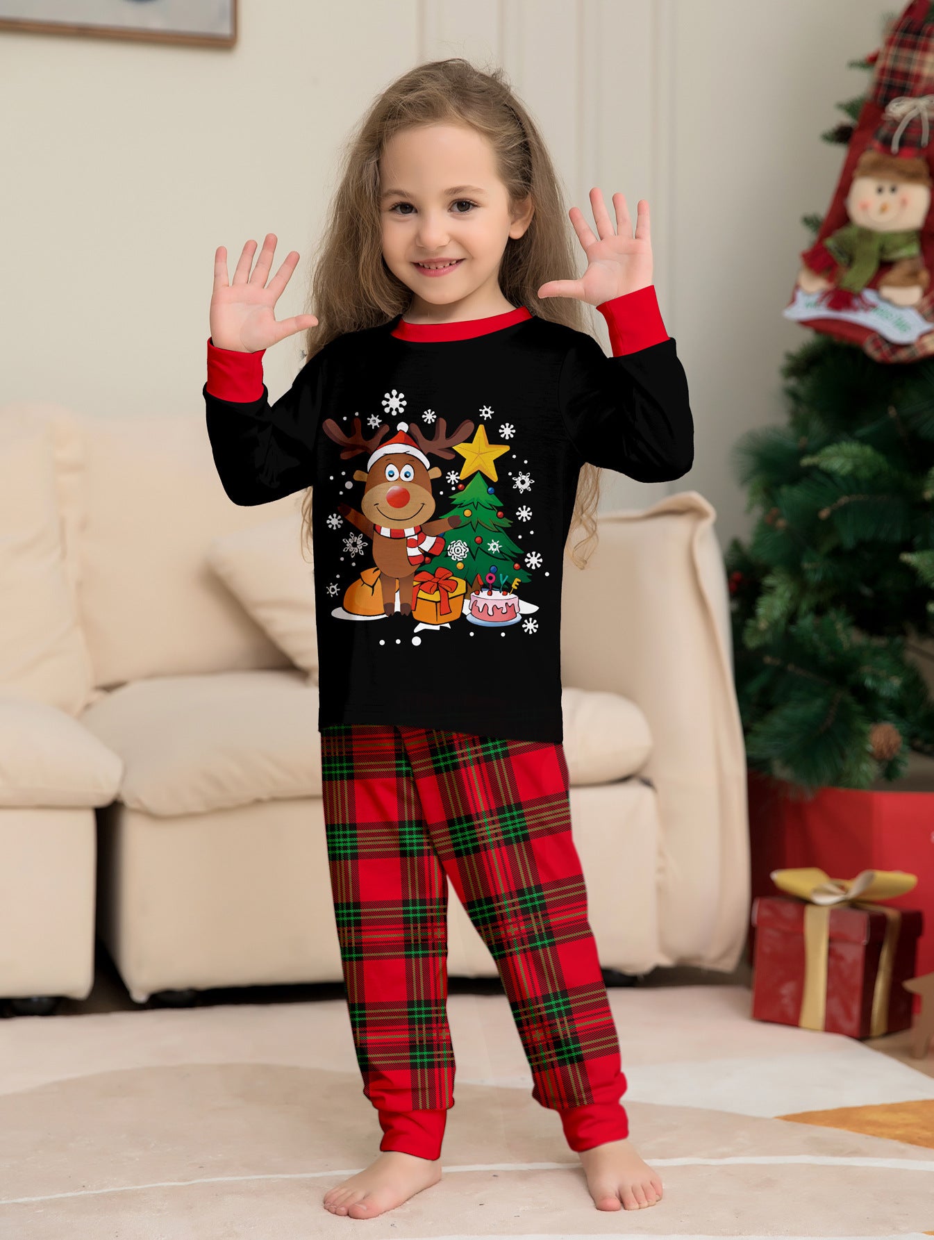 Deer Snowflake Plaid Parent-Child Printed Christmas Set