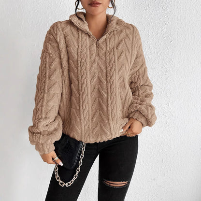 Womens Textured Sherpa Fleece Half Zip Pullover Top