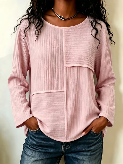 Women's Oversized Patchwork Crew Neck Long Sleeve Top