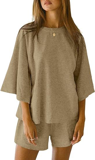 Women's 2 Piece Oversized Lounge Shorts Set Casual Solid
