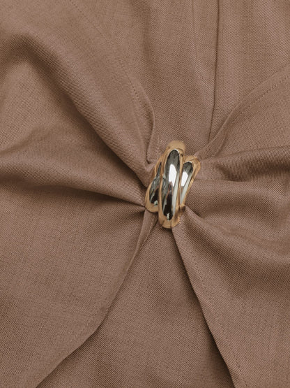 Solid Wrap Skort Metal Ring Twist High Waist
