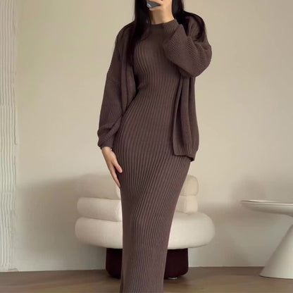 Women's Ribbed Maxi Dress and Cardigan Matching Set