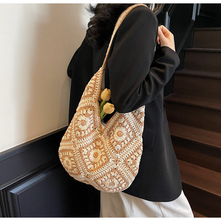 Crochet Knit Tote Bag Boho Shoulder Bag for Women