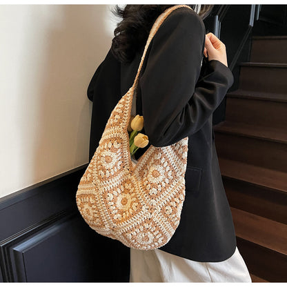 Crochet Knit Tote Bag Boho Shoulder Bag for Women