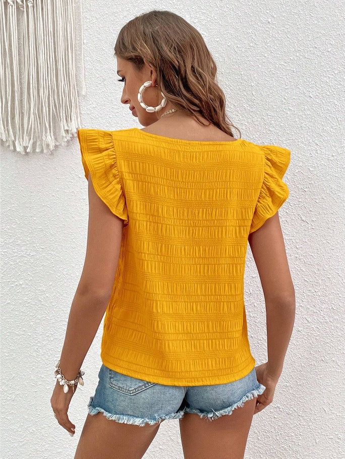 Women’s Square Neck Ruffle Sleeve Smocked Summer Top