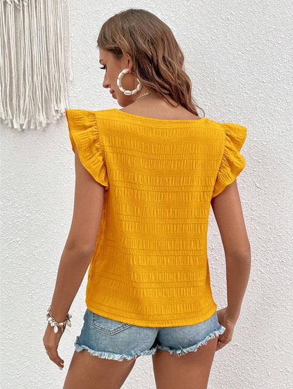 Women’s Square Neck Ruffle Sleeve Smocked Summer Top