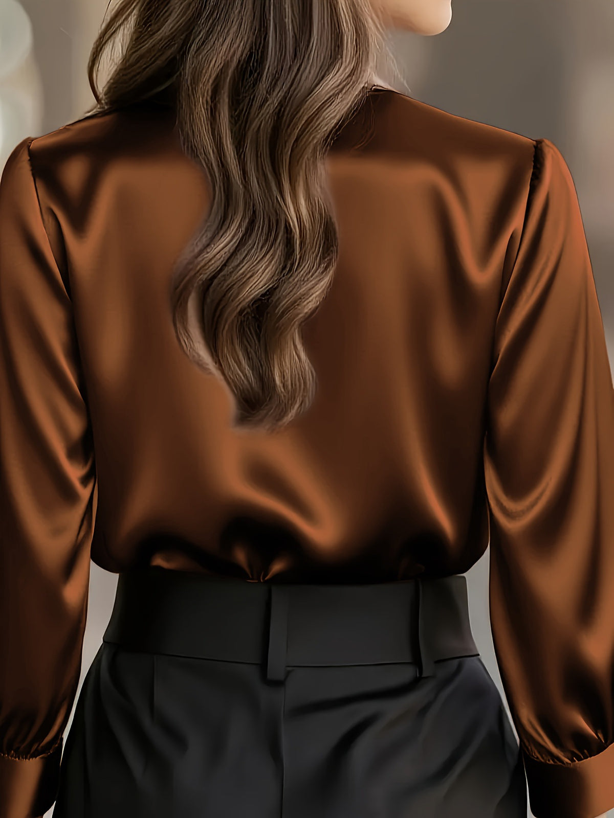 Women's Satin Button Down Shirt Long Sleeve Work Blouse