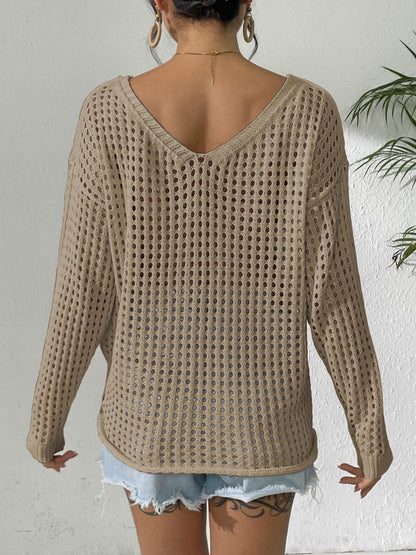 V Neck Crochet Cover Up Sweater Tie Side Beach Top
