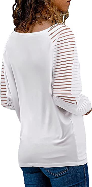 Striped Sleeve V Neck Cotton Long Sleeve Top