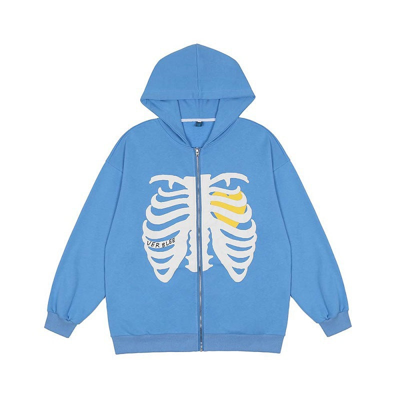 Oversized Skeleton Zip Up Hoodie Women Y2K Graphic