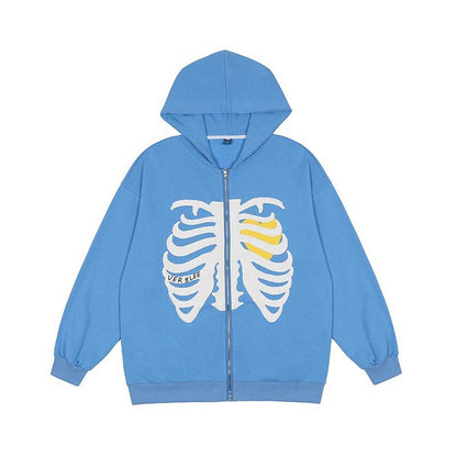 Oversized Skeleton Zip Up Hoodie Women Y2K Graphic