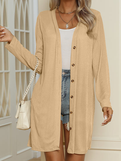 Women's Long Sleeve Button Front Long Cardigan