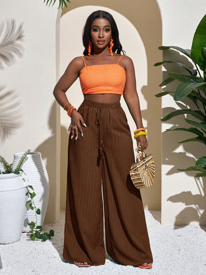 Women's High Waist Drawstring Wide Leg Palazzo Pants