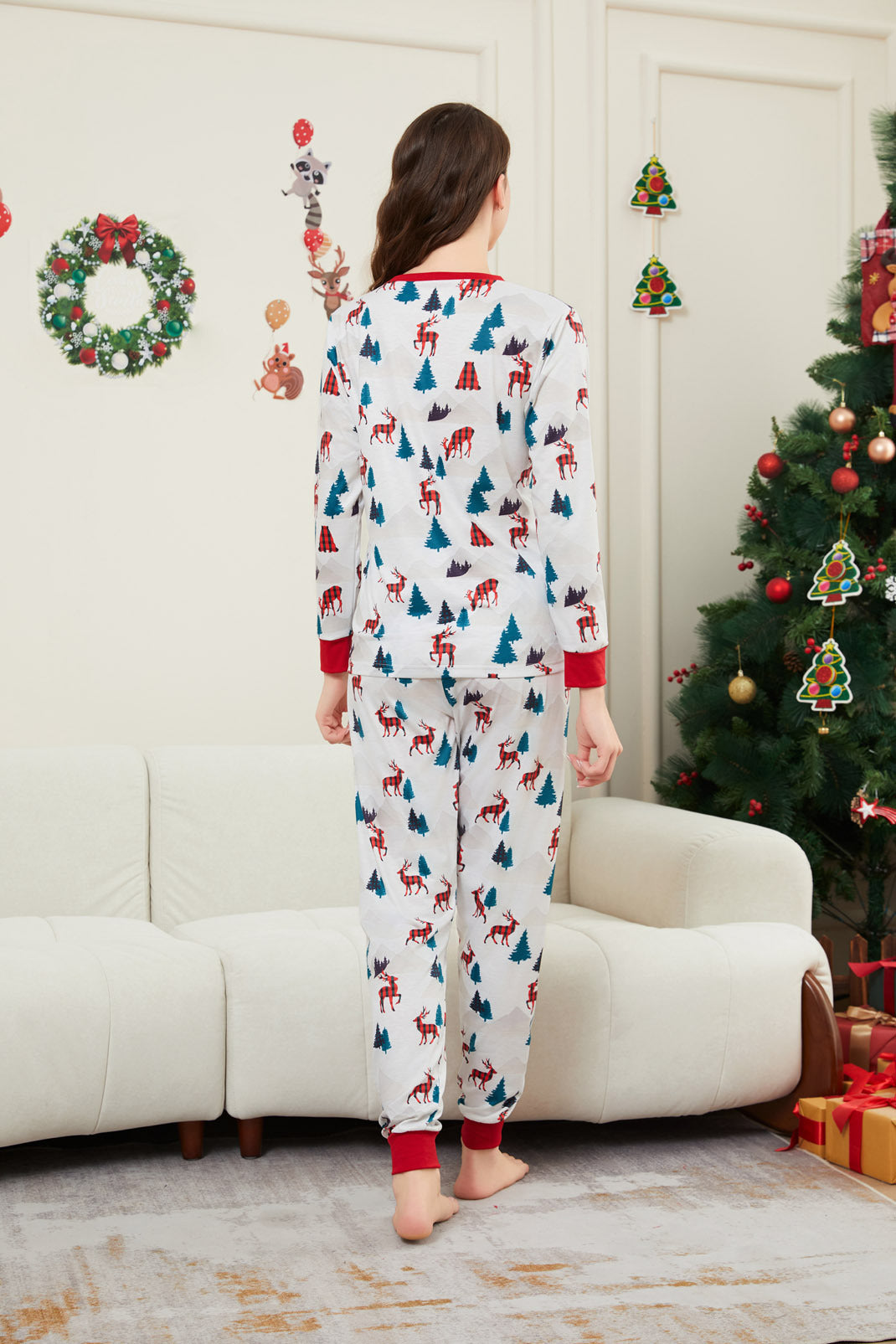 Christmas Tree Deer Full of Flowers Parent-child Dress Printed Christmas Pajamas