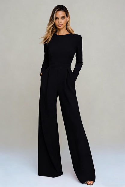 Women's Long Sleeve Wide Leg Jumpsuit Business Casual