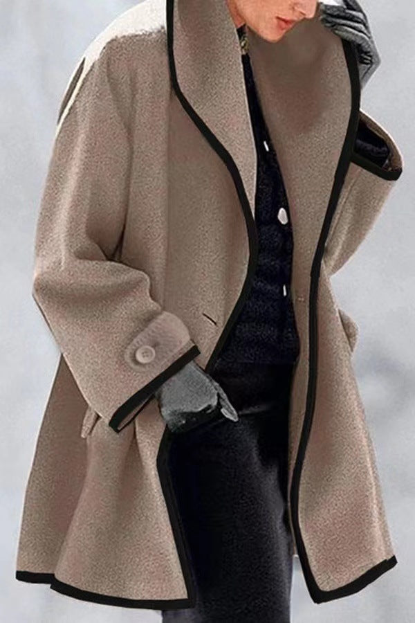 Women's Plus Size Winter Wool Coat Contrast Trim